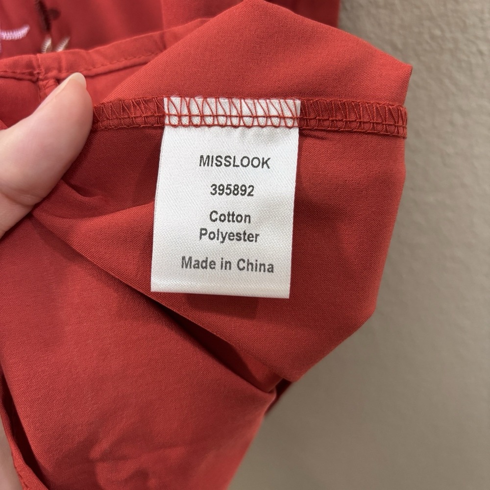 Misslook Floral Embroidered Flutter Sleeve V-Neck Blouse‎ Red/Orange Top 2XL - Picture 11 of 12